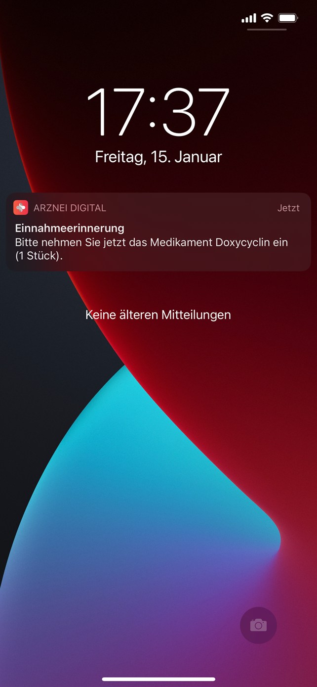 Sperrbildschirm mit einer Einnahmeerinnerung von Arznei digital für Doxycyclin.
